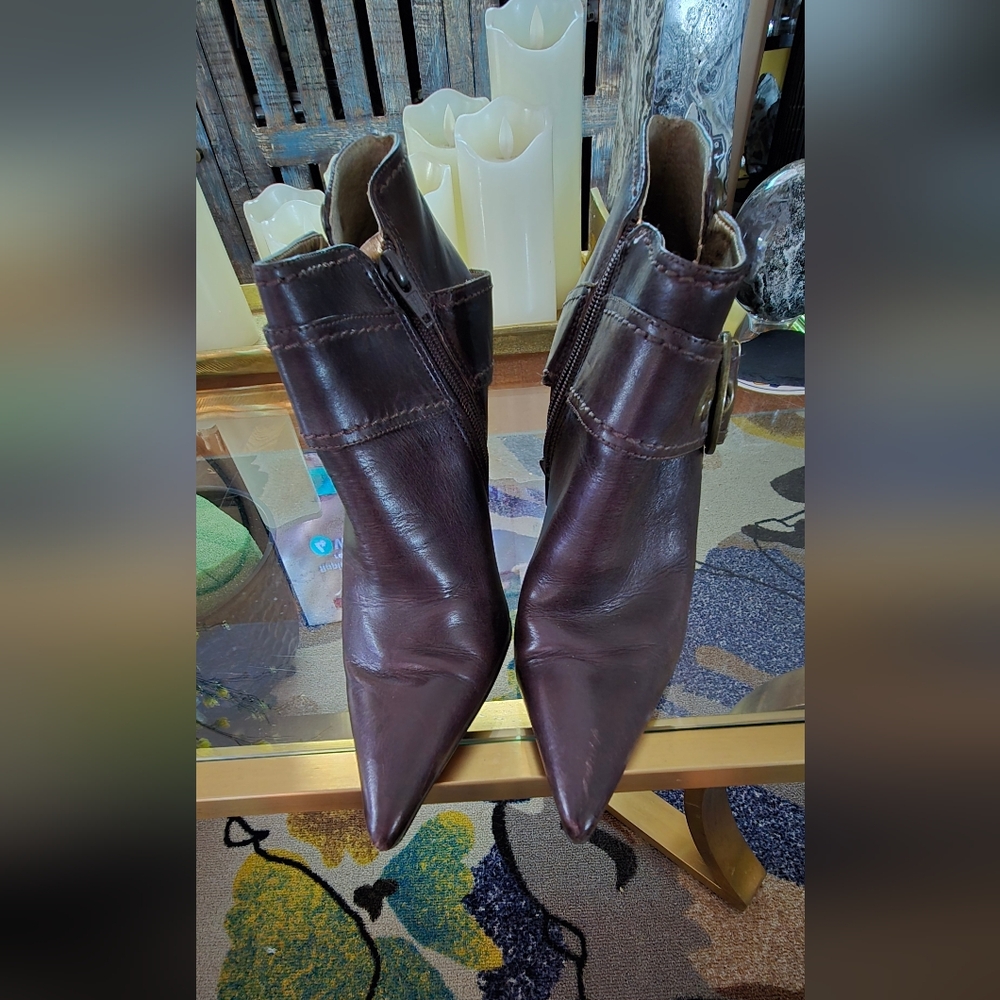 Brown Leather Pointed Toe Ankle Boots